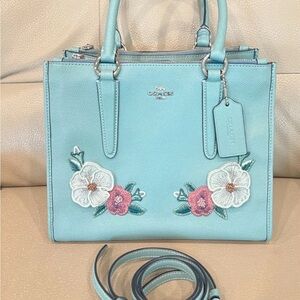 Coach Blue/Green Aquarium Floral Embroidered Women's Bag